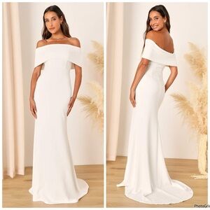 NWOT Lulu’s Exceptional Romance White Mermaid Maxi Bridal Dress Medium